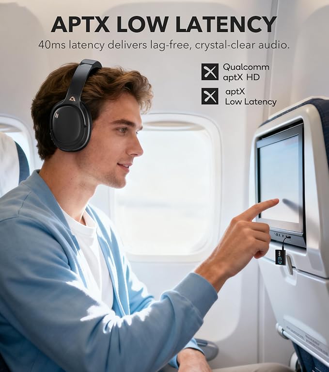 1Mii AI E700 Wireless Bluetooth Over Ear Headphones with Active Noise Cancelling, Hi-Res Audio LDAC/aptX Low Latency for Airplane Travel, AI Translation Voice Chat Custom EQ via App - Black
