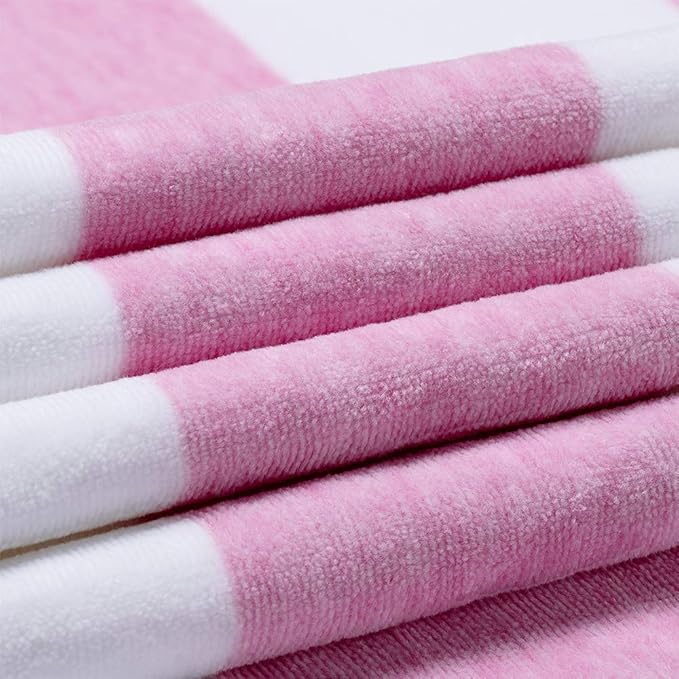Cotton Oversized Beach Towel - Large 70 x 35 Inch Pool Towel, Rose Red Striped Quick Dry Swimming Cabana Towel