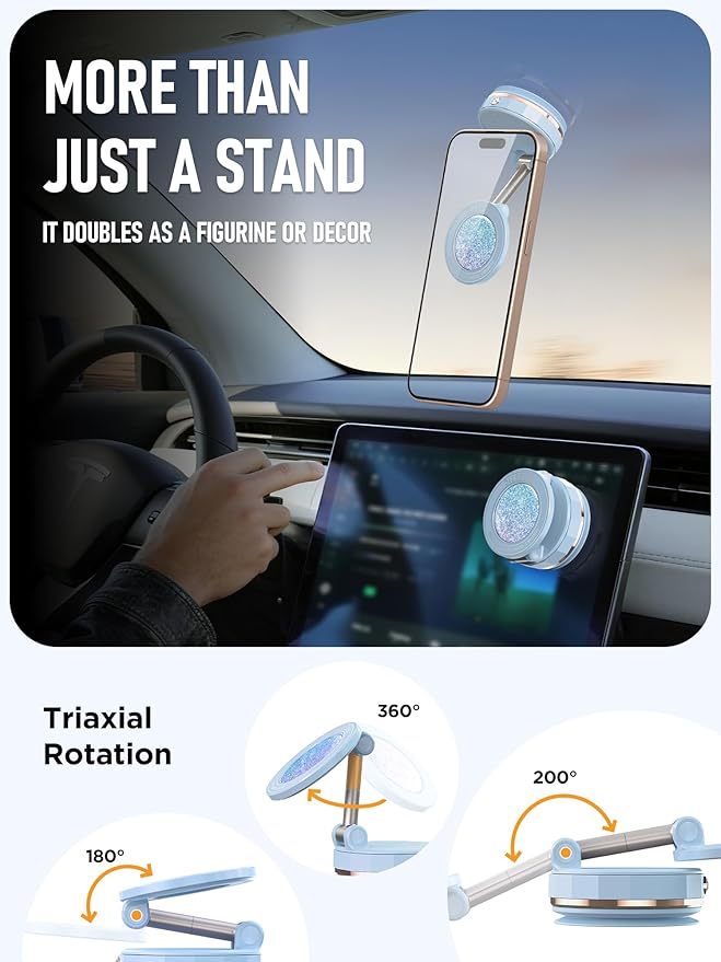 ETODBUWS Upgraded Vacuum Magnetic Car Phone Holder for MagSafe[108+LBS Strongest Suction & 3000gf Strongest Magnetic],360° Adjustable Suction Cup Phone Mount for Car,Gym,Mirror,Men Women-Blue