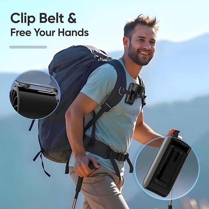 Portable Handheld Turbo Fan, 5000mAh Battery Operated, Max 26 Hrs Run, 132000 RPM High Power Motor, 3 IN 1 Rechargeable Fan with Belt Clip for Travel, Working, Outdoor, Indoor, Gift for Men