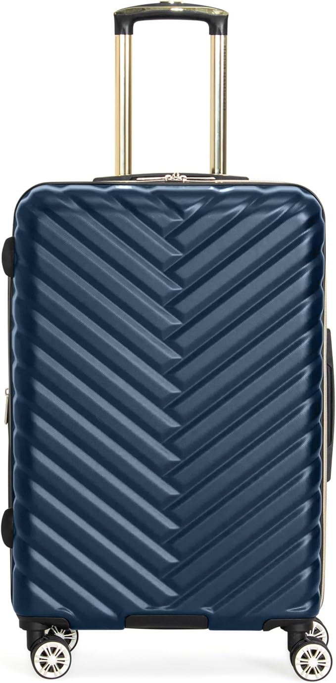 Kenneth Cole REACTION Madison Square Lightweight Hardside Chevron Expandable Spinner Luggage, Navy, 24-Inch Checked