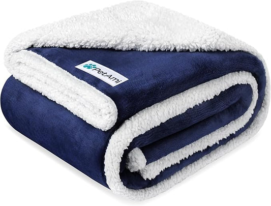 PetAmi Waterproof Dog Blanket for Medium Large Dog Puppy Cat Throw for Couch Cover Leakproof Protection, Sherpa Fleece, Reversible Soft Washable 60x40 Navy Blue