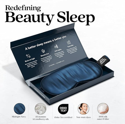 TheSleepGuard Pure Silk Sleep Mask [100% 6A Mulberry Silk, 22 Momme] Light Blocking Travel Essentials. Eye Masks for Sleeping. Black Oeko-Tex Blindfold. Eye Covers for Men & Women