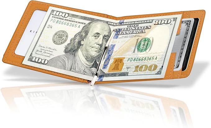 Kings Loot Money Clip Slim Minimalist Wallet for Men – RFID Blocking Leather Design with Money Clip – Front Pocket Bifold Holds 12 Cards – Stylish & Compact Wallets (Cognac)