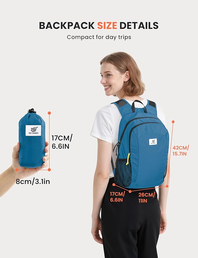 SKYSPER 16L Hiking Backpack Lightweight Small for Women Men, Foldable Packable Daypack - Travel Camping Backpack, Outdoor Hiking Bag (Blue)
