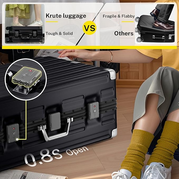 Krute Luggage Set 2 Pieces 20 28 Inch Aluminum Frame Carry on Luggages TSA Lock No Zipper Checked Suitcase with Spinner Wheels Lightweight PC Shell Hardside Suitcases