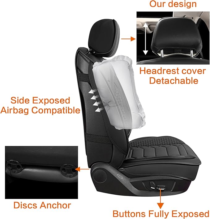HAIYAOTIMES Leather Car Seat Covers Front Pair, Waterproof Faux Leather Seat Covers for Cars, Non-Slip Car Interior Covers Universal Fit for Most Cars Sedans Trucks SUVs, Black