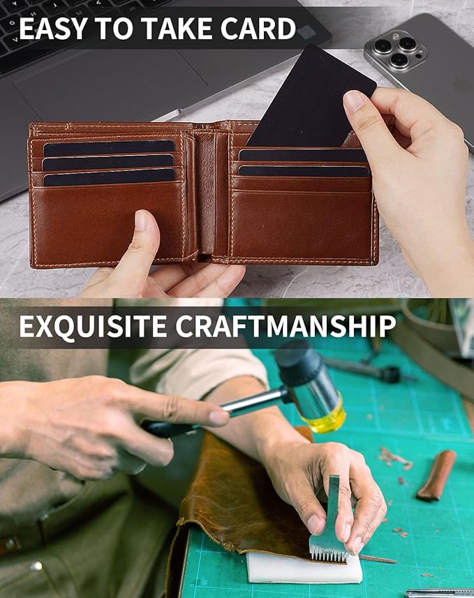 Swallowmall Mens Wallet Rfid Blocking Genuine Leather Bifold Wallets with 1 ID Window 15 Card Slots