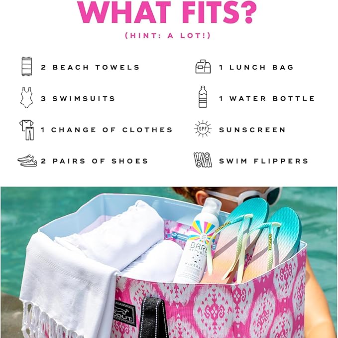 SCOUT Original Deano Tote Large - Durable Lightweight Open Top Beach, Pool & Lake Bag, Inside Zip Pocket, Folds Flat