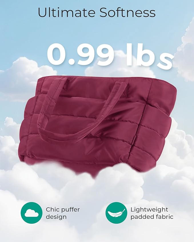 BAGSMART Tote Bag for Women, Lightweight Puffy Tote Bag with Compartments Shoulder Bag Handbag for Travel, Work, Gym