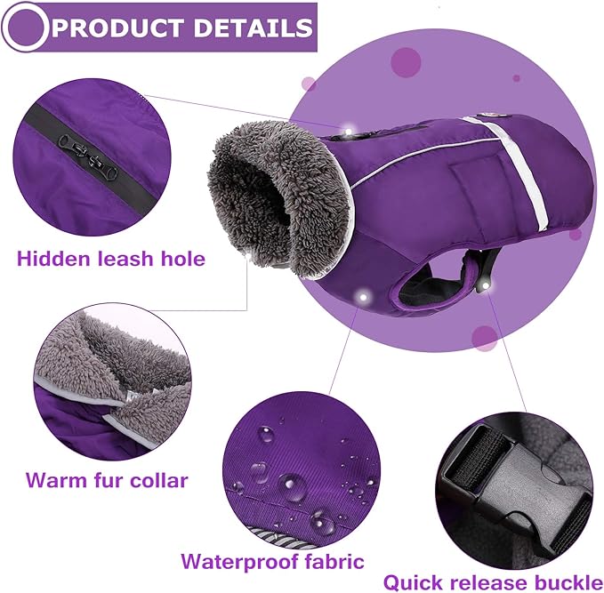 Warm Dog Coat Reflective Winter Jacket, Waterproof Windproof Dog Turtleneck Clothes for Cold Weather, Thicken Fleece Lining Pet Outfit, Adjustable Pet Vest Apparel for Small Medium Large Dogs 2X-Large