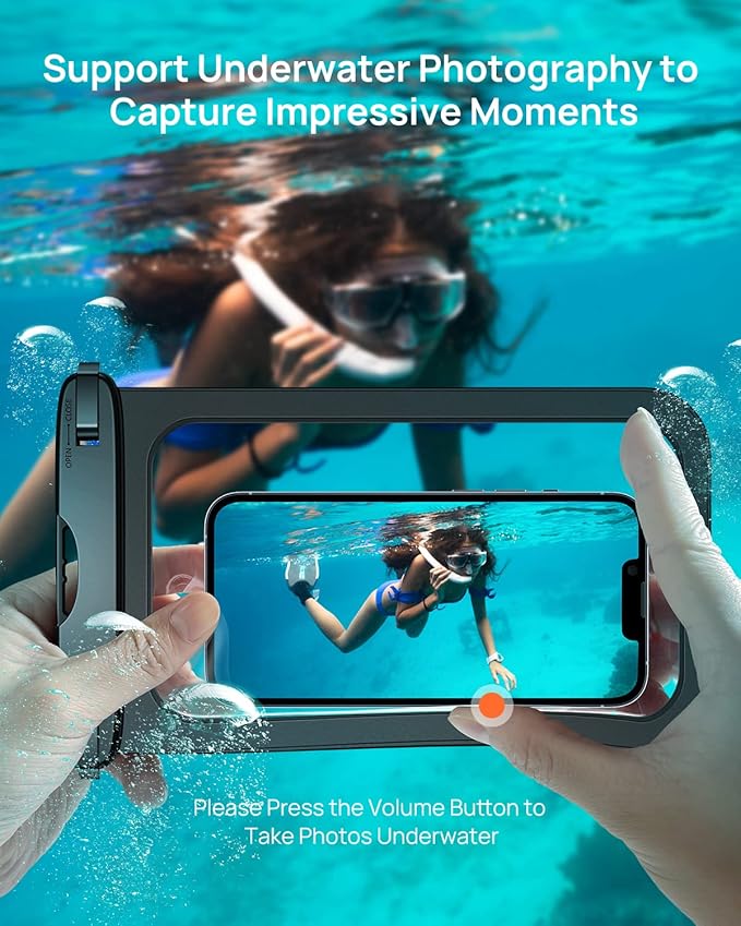 Lanhiem 10.5" Large Waterproof Phone Pouch, 2 Pack Universal IPX8 Waterproof Dry Bag with Lanyard for iPhone 16 15 14 Pro Max, Samsung Galaxy S25 S24 S23 Ultra, S24 FE, Pixel 9A 8 Pro, Black+Black