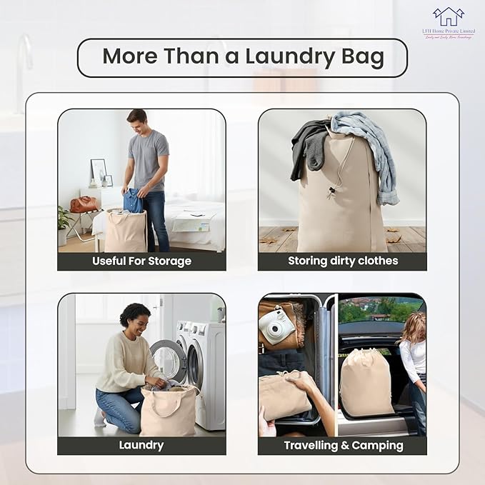 LFH Home Large Premium 100% Cotton Canvas Laundry Bag with Drawstring and Handles Heavy Duty, Multi-Use, and Washable for Home, Travel, College or Storage 20x30 (Pack of 6)-Natural