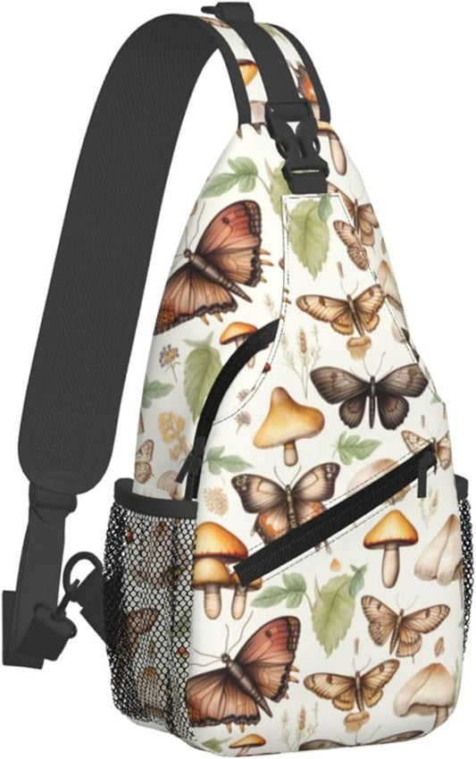 Botanical Mushroom Sling Backpack Crossbody Bag Casual Chest Bags Travel Hiking Daypack Shoulder Bag for Women Men
