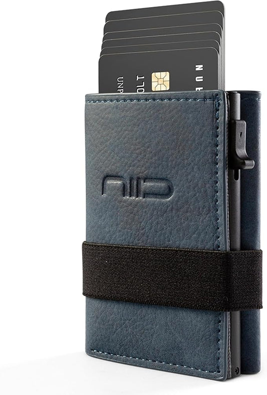 NIID Wallet for Men,Minimalist Front Pocket Wallet for Men - RFID Blocking Leather Bifold with Pop Up Card Holder, 2 ID Windows, Money Clip & Gift Box (Blue)