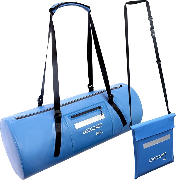 Waterproof Duffel Bag， IPX8 Waterproof Performance Dry Bag， Airtight Zipper Closure， Waterproof bag with diving function，80L large capacity, Large