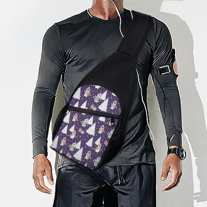 SWEET TANG Womens Fashion Gym Bags Anti Theft Crossbody Shoulder Chest Bag with Small Pocket, Multipurpose Daypack Bag for Cycling Traveling Hiking, Cute Penguin Christmas