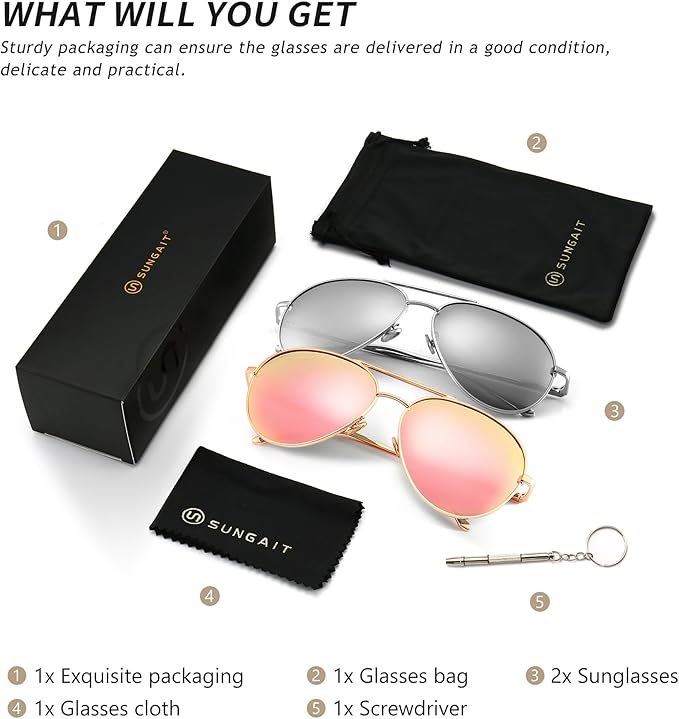 SUNGAIT Women's Lightweight Oversized Aviator Sunglasses - Classic Style Polarized Lens