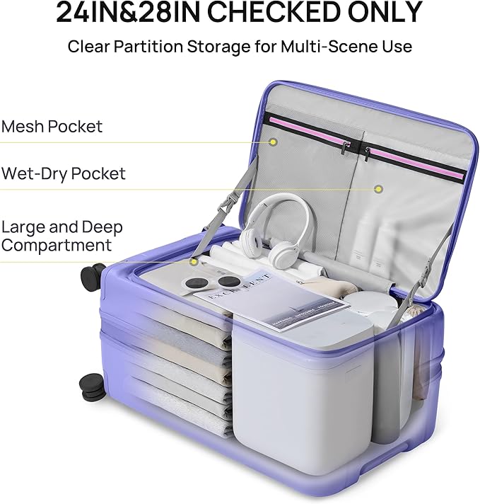 NINETYGO Medium Checked Luggage 24 Inch, Top Opening Luggage Checking In Luggage, Expandable, PC Hard Shell, Larger Capacity Checked, TSA Lock, 360° Spinner Wheels (Pink, Hobo Pro)