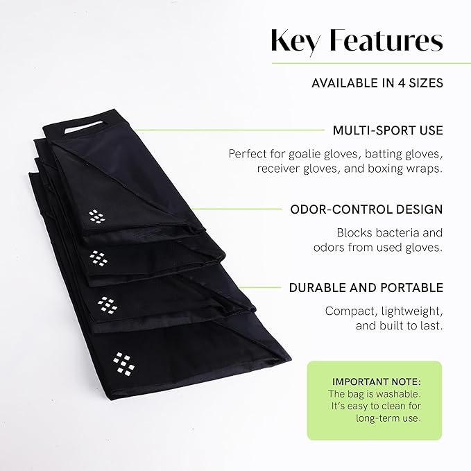 Salt Glove Bag Smell-Proof Durable Odor Containing Bag for Gloves - Size Small - Water-Resistant and Easy to Clean Smell Proof Bag - Black