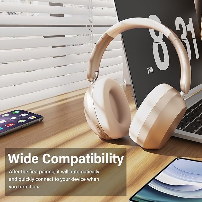Wentronic Y05 Bluetooth Headphones Wireless Over Ear Noise Cancelling with Microphone 48 Hours Playtime, High Sound Quality Foldable Soft Earpads Earphones for Travel-Starlight