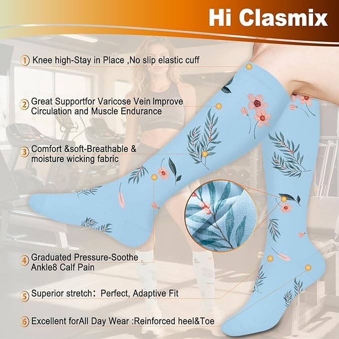 Graduated Compression Socks for Women&Men 20-30mmhg Knee High Socks Travel Hiking Running Stocking