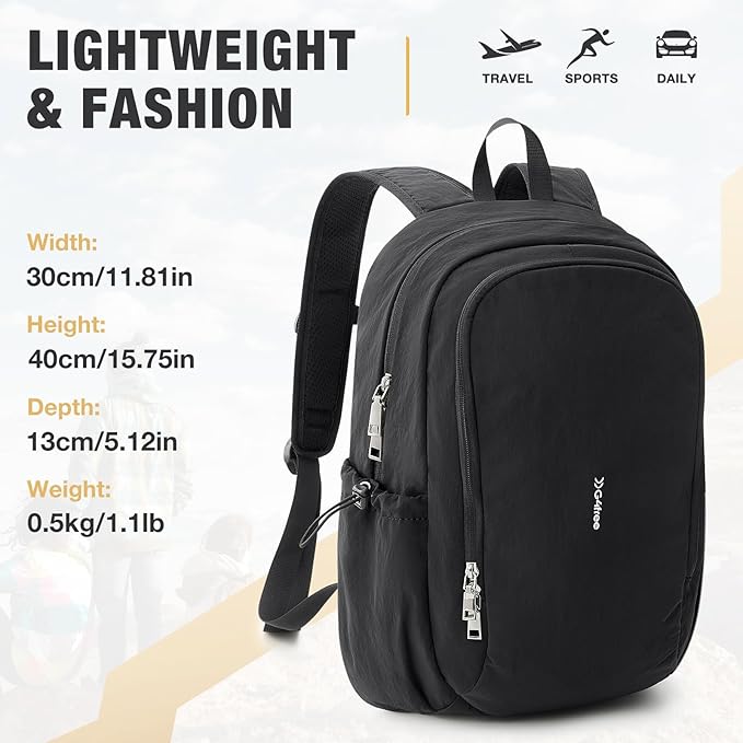 G4Free 15L Hiking Backpack Lightweight Water Resistant Daypack with Adjustable Chest Strap for Women Men, School College Backpack for Students, Travel Cycling Camping Daypack(Black)