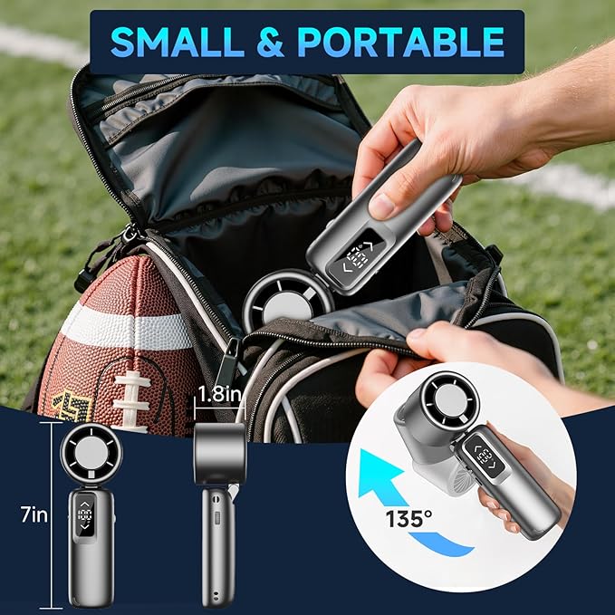 Guirngou Portable Handheld Turbo Fan, 1-100 Gear Wind, Battery Operated, Up to 23 Working Hours, 3 IN 1 Personal Fan with Air Turbo Tech, Cooling Essentials for Indoor/Outdoor(Grey)