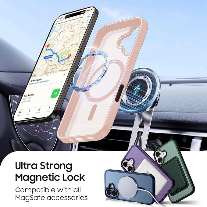 Ntwinro Magnetic for iPhone 16 Case (Compatible with MagSafe) with Detachable Wallet & Card Holder for 3 Cards [RFID Blocking] Military Grade Protective Slim Phone Cover, Pink