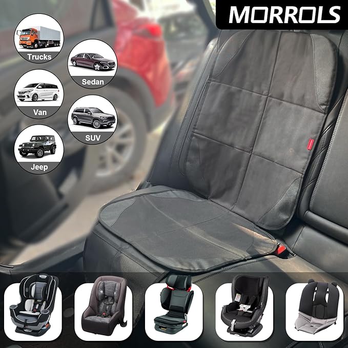 MORROLS Car Seat Protector for Child,2 Pack Car Seat Cushion,Waterproof Fabric Car Seat Covers for Non-Slip Backing Mesh Pockets for Baby,Pet,SUV, Sedan and Trunk(Black)