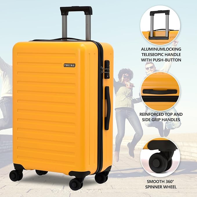 TydeCkare 2pcs 20/28" Luggage Set Lightweight HardShell, Only 20 Inch Carry On 21.65 * 15.35 * 7.87" Cabin Suitcase with Front Pocket, 28 Inch 19.68 * 11.81 * 29.92" Checked Luggage, Orange