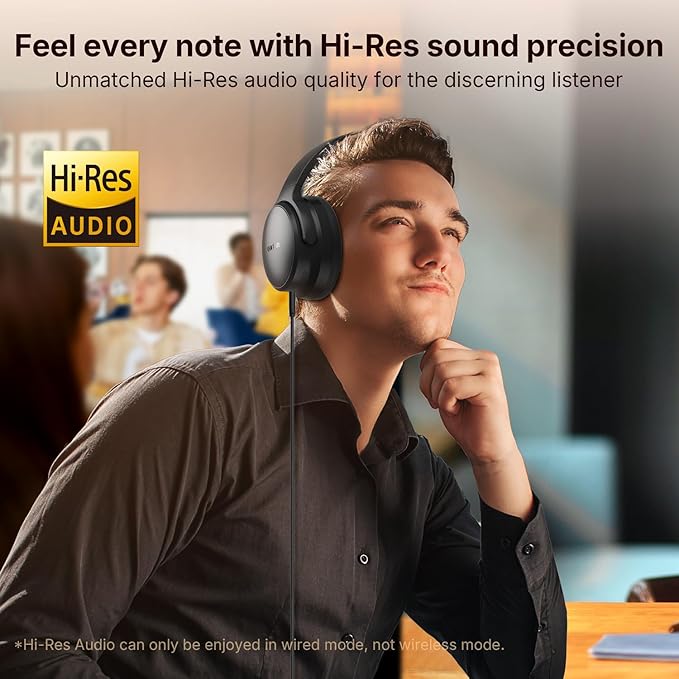 EarFun Tune Pro Active Noise Canceling Headphones, Wireless Bluetooth Headphones with 5 Mics, 120H Playtime, Bluetooth 5.4, Hi-Res Audio, Multipoint Connection, Custom EQ via App, Comfortable Fit