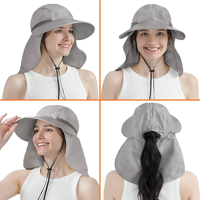 SUN CUBE Sun Hat for Women with Ponytail Hole Neck Flap, Gardening Hat Women Sun Protection, UV Hats Hiking Walking Fishing
