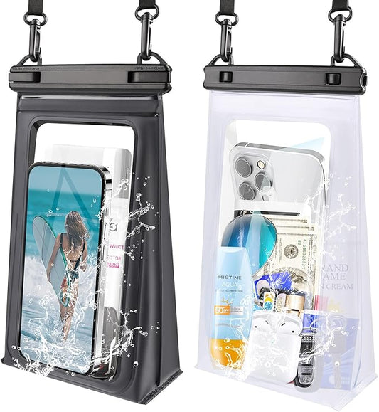 2 Pack Large Waterproof Phone Pouch, IPX8 Double Sealing Floating Waterproof Bag for iPhone 16 15 14 Pro Max Sumsang S25 S24 Google All Devices