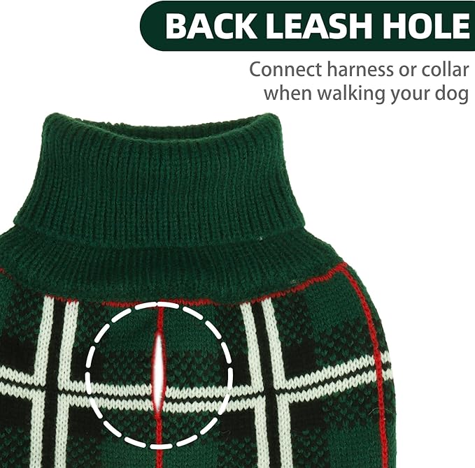 PUPTECK Dog Sweaters for Large Medium Small Dogs - Fall Classic Plaid Style Puppy Holiday Winter Coat Clothes Warm, Green, XL