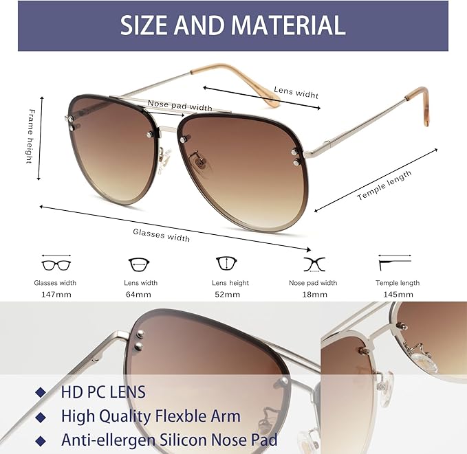 Trendy Oversized Aviator Sunglasses for Women 2025, Cute Retro Aviator Sun Glasses UV Protection Big Shades VF2203