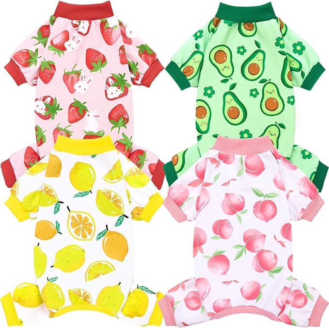 XPUDAC 4 Pieces Dog Pajamas Small Sized Dogs Boy Girl Strechy Soft Pjs Summer Pet Clothes for Dog Cat Puppy Onesies, XS