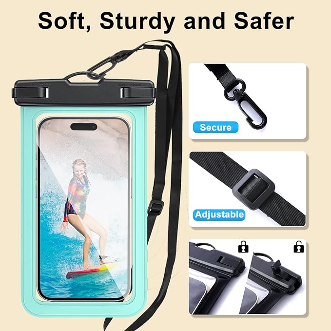 2 Pack Waterproof Phone Pouch with Adjustable Lanyard for iPhone 17 16 15 14 13 12 Pro Max, Samsung Galaxy S25/S24 up to 7.5", IPX8 Cellphone Water Proof Phone Case Dry Bags Black/Green