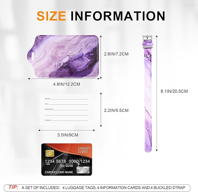 4 Pack Luggage Tag for Suitcases TSA Approved, Leather Suitcase Tags Identifiers, Cute Bag Name Travel Tags ID Labels for Women Men Cruise Airport Luggage Travel Essentials by Sodsay