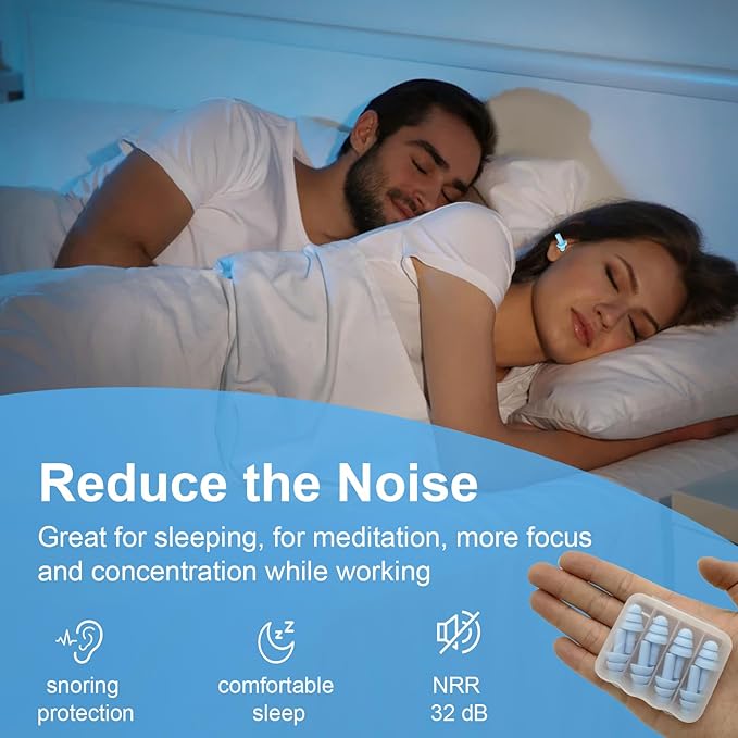 Ear Plugs for Sleeping,12 Pair Earplugs Noise Canceling Soft Silicone Ear Plug Reusable Earplugs for Sleep,Concert,Swimming,Study,Loud Noise,Snoring(Sky Blue)