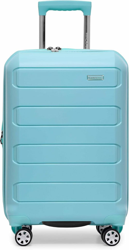 Traveler's Choice Pagosa Indestructible Hardshell Expandable Spinner Luggage, Baby Blue, 22-Inch Carry-on