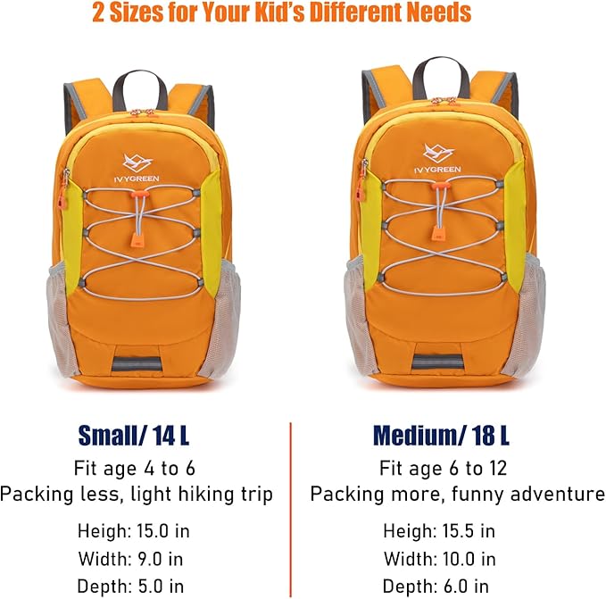 IVYGREEN Little Kids Hiking Backpack for Boys or Girls, Small Daypack for Camping or Travel (Orange, Small)