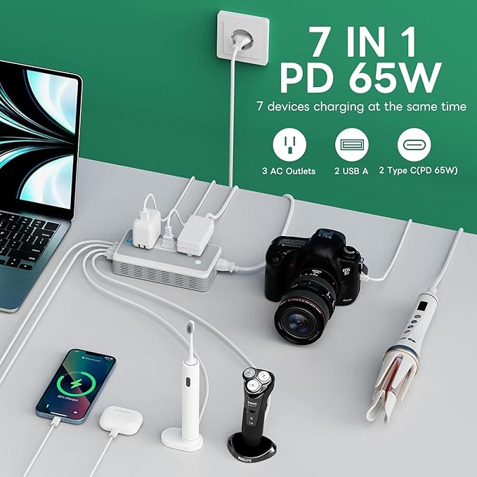 220V to 110V Voltage Converter US to Europe for Curling Iron and Hair Straighteners, Power Converter for European Travel Plug Adapter with 2 USB A & 2 USB C Ports (Type ACGI-Global-65W Fast Charging)