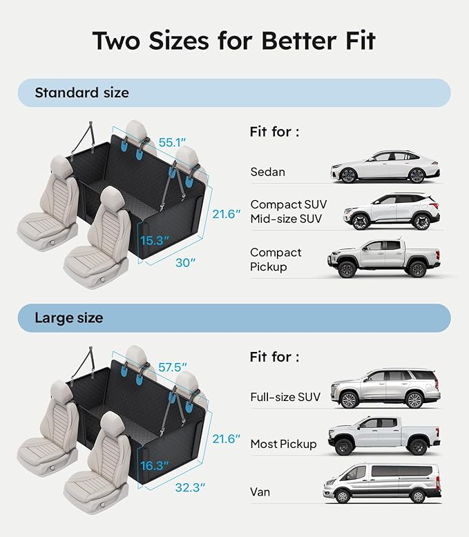 Wigoo Upgrade Soft Dog Car Seat Cover for Back Seat, [Protect Interior, Waterproof & Easy to Clean] Soft Bottom Backseat Dog Car Hammock, Fits for Large Car/Truck/SUV, Size L, Black Blue