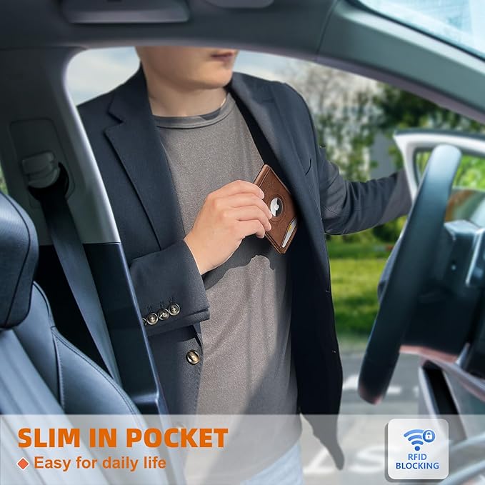 KS Mens Wallet Gift Airtag or Standard Use,Slim Front Pocket Leather Wallet Money Clip 11 cards RFID Blocking