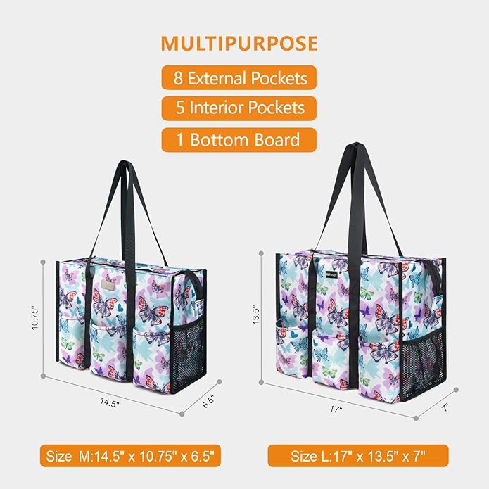 TOPDesign Utility Water Resistant Tote Bag with 13 Pockets, Top Zipper Closure & Thick Bottom Support, for Working Women