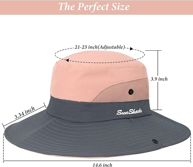 Women's Outdoor UV-Protection-Foldable Sun-Hats Mesh Wide-Brim Beach Fishing Hat with Ponytail-Hole