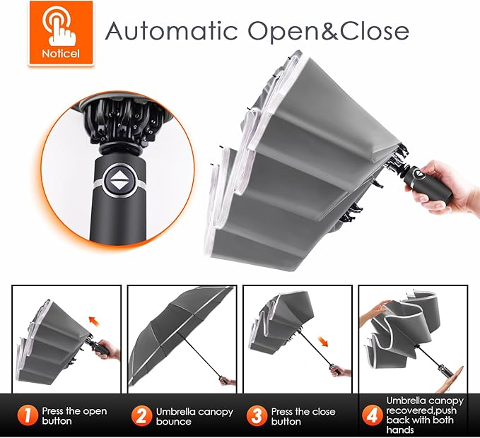 Bodyguard Inverted Umbrella - Large Windproof for Rain & Sun, Compact Reverse With Reflective Stripe, Teflon-Coated for Women Men, Travel Folding With Cover Bag