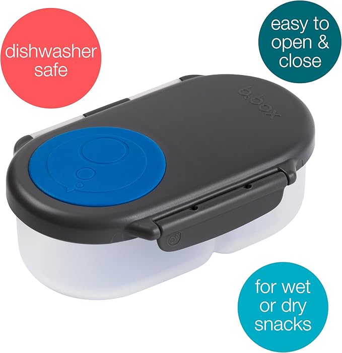 b.box Snack Box - Leakproof Mini Bento Box for Kids & Toddlers, 2 Compartment Snack Containers for Kids, Lunch Containers, Dishwasher Safe, BPA Free, PFAS Free, Ages 4m+, 1 3/4 Cup - Blue Slate