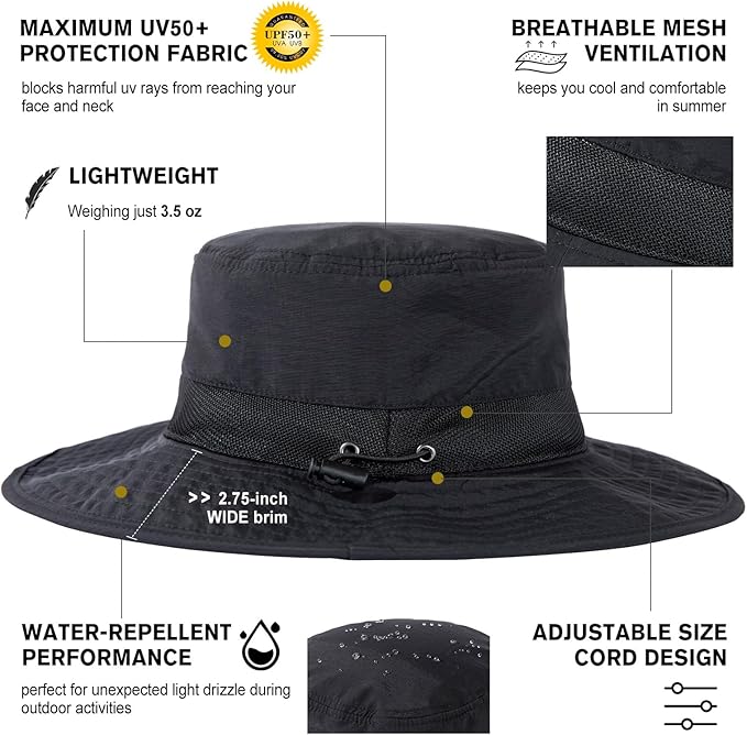 Oversized XL XXL Waterproof Sun Hat for Big Heads Mesh Bucket Hat Wide Brim Adjustable Packable Hiking Beach Fishing